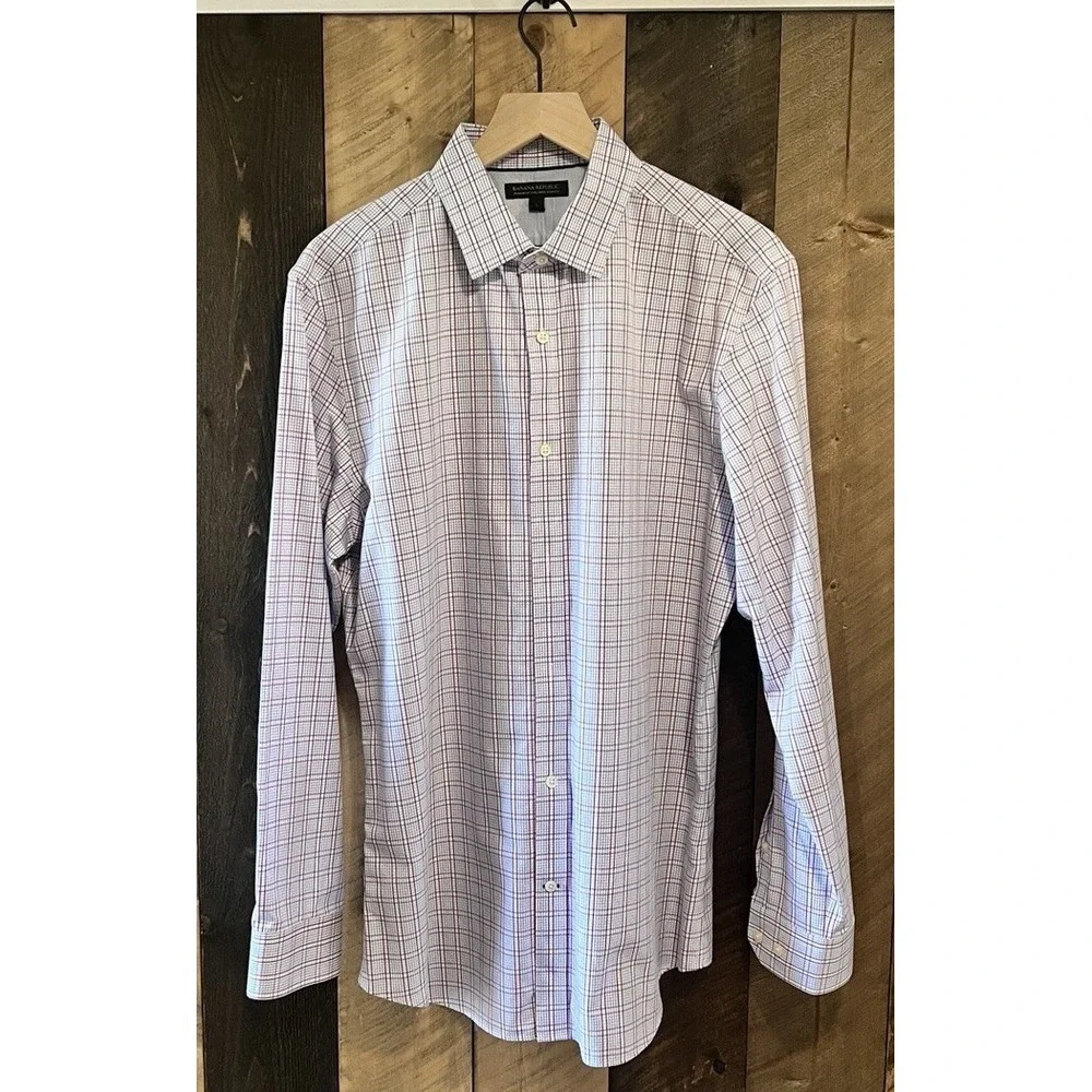 Banana‎ Republic Mens Large Non Iron Slim Fit Button Up Collard Shirt Red White